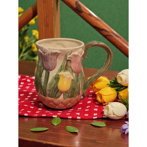 Fitz and Floyd OCI Tulip Mug Vintage 1993 Handpainted Earthenware - Picture 1 of 6